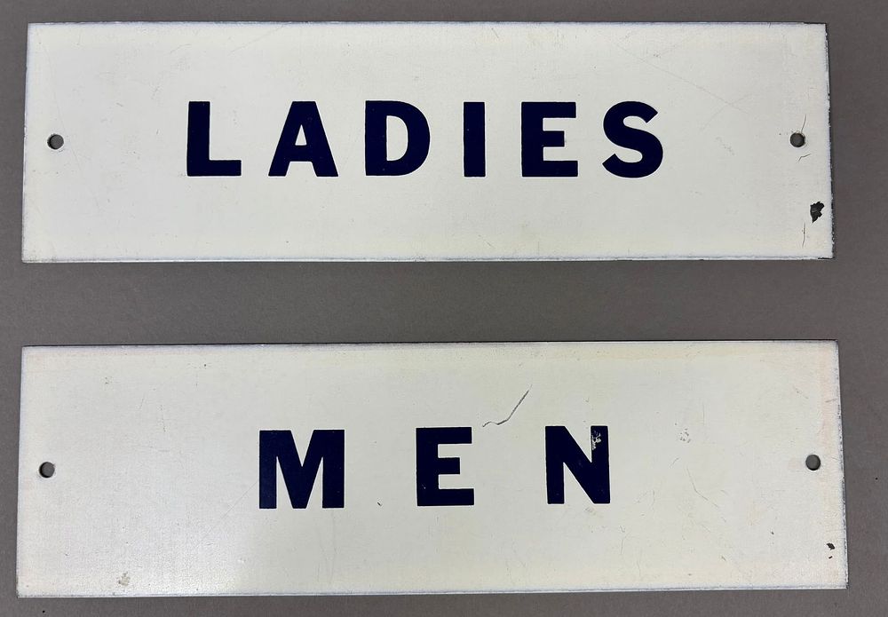 Lot 305: Vintage Set Painted Metal Men Womens Restroom Sign