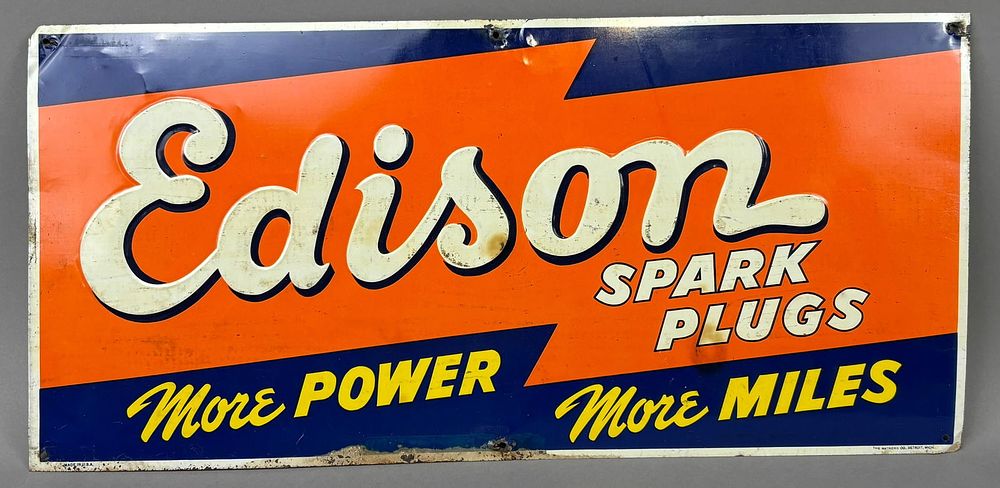 Lot 306: Early SST Edison Spark Plug Advertising Sign