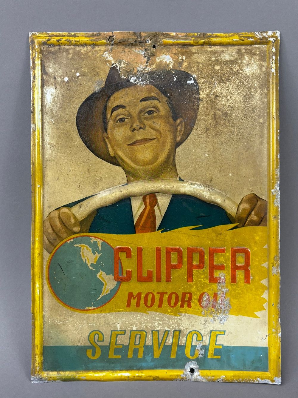 Lot 307: Early SST Clipper Motor Oil Quart Advertising Sign
