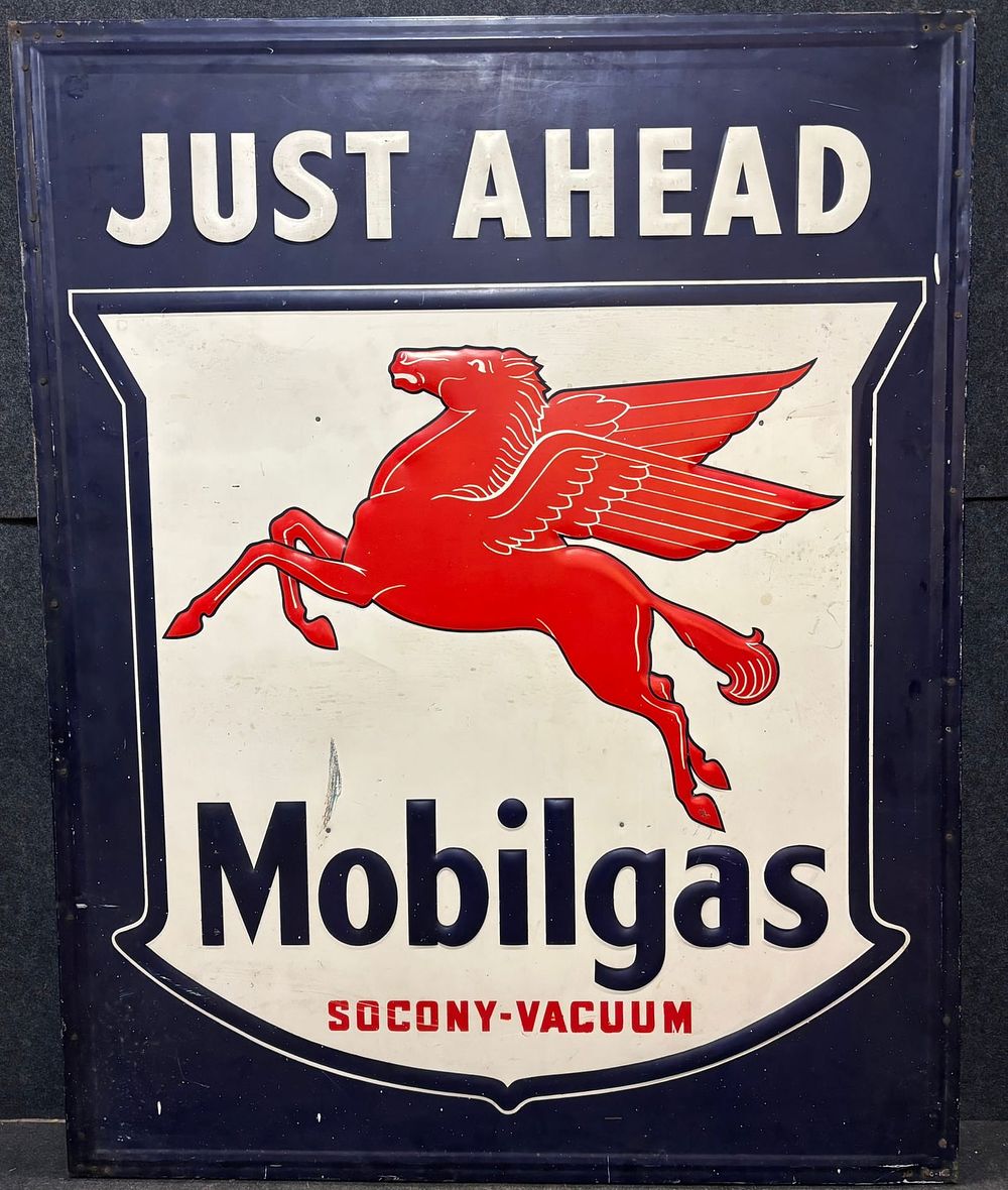 Lot 314: SST Mobilgas Socony Vacuum Ahead Road Side Sign