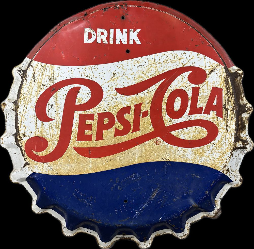 Lot 320C: Pepsi Cola 50s Embossed SST Button Metal Sign