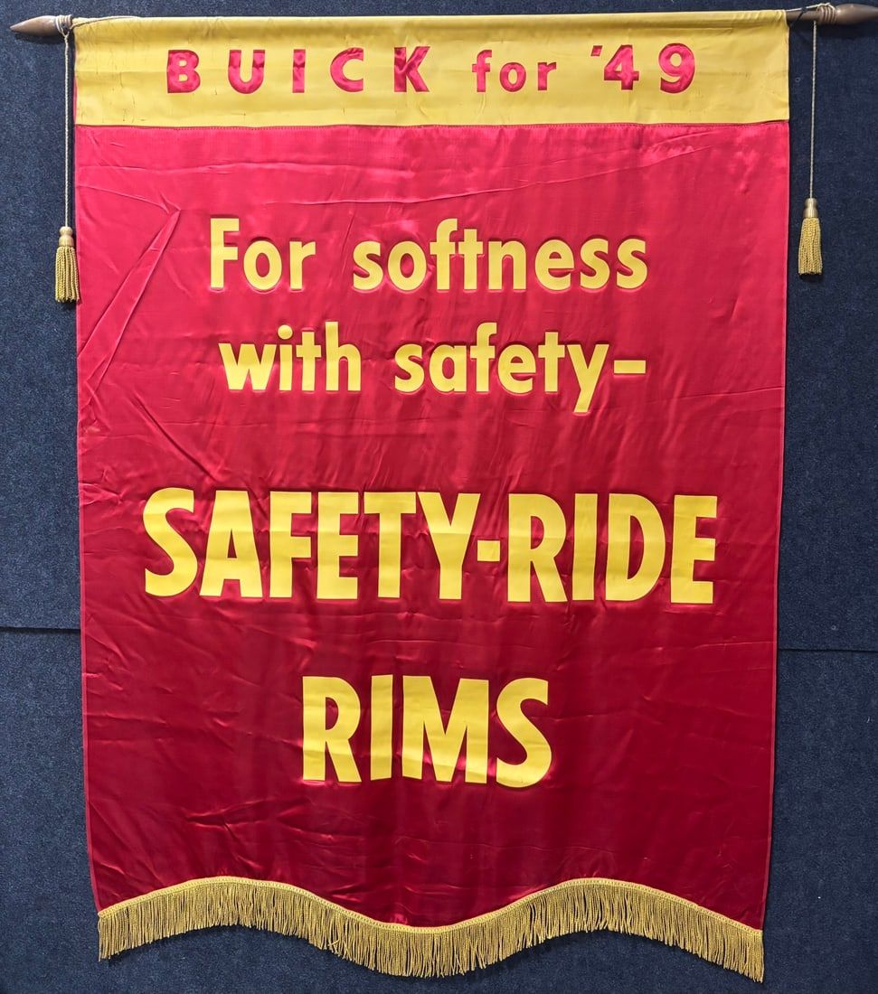 Lot 329: Buick 1949 Safety Ride Rims Dealer Showroom Banner