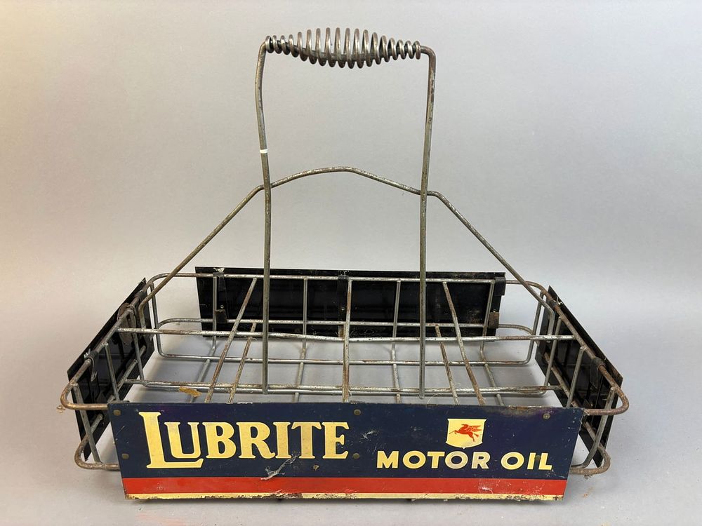 Lot 343: Mobil Oil Lubrite 8 Bottle Carrier 4 Signs Pegasus