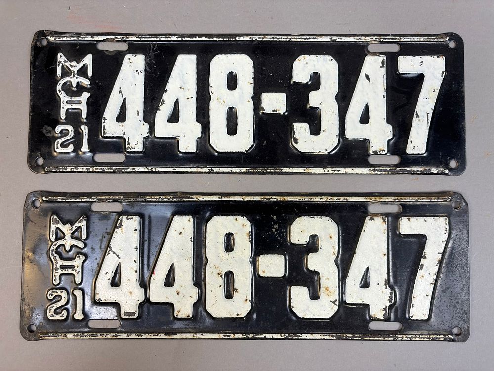 Lot 353: Original 1921 Michigan Pair License Plates