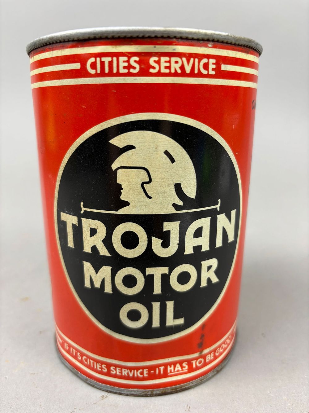 Lot 360C: Cities Service Trojan Motor Oil Quart Red Can