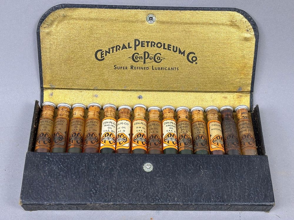 Lot 369: Early CenPeCo Motor Oil Sample Bottle Set Case #2