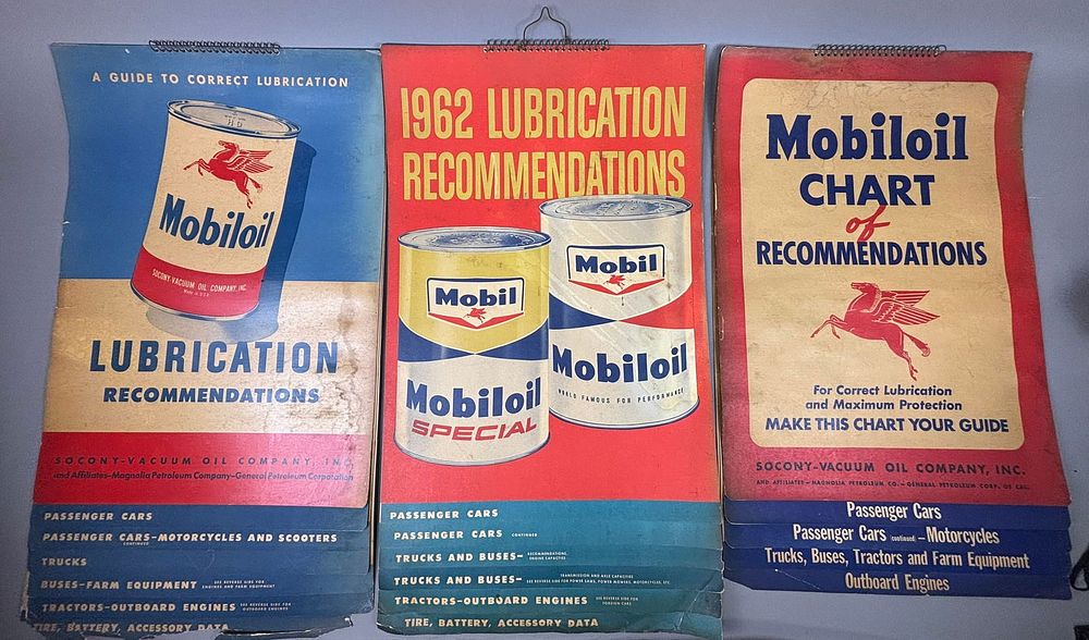 Lot 376: 3 60s Era Mobil Oil Lubrication Charts