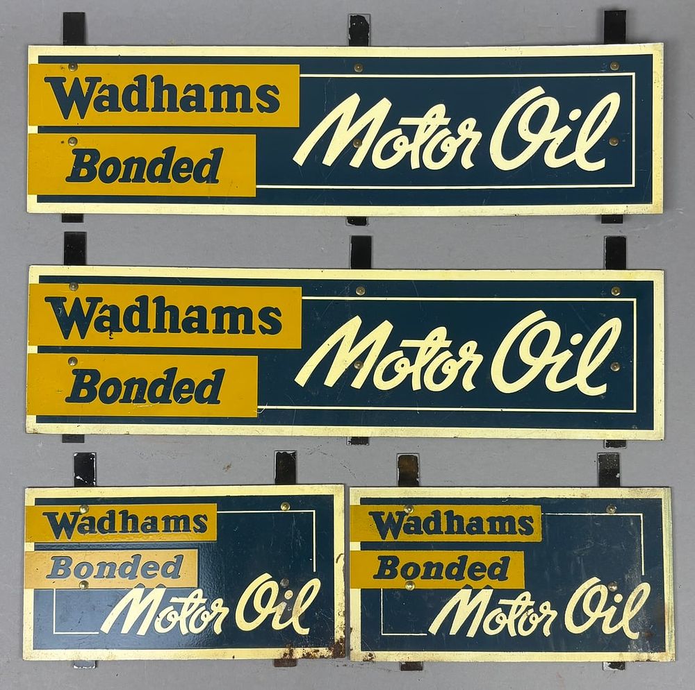 Lot 378: 4 Matching Wadhams Bonded Motor Oil Carrier Signs