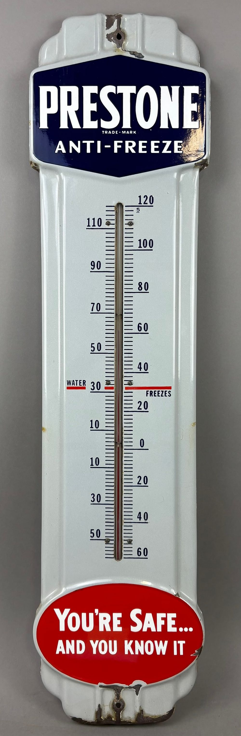 Lot 386: Original Prestone AntiFreeze Porcelain Thermometer