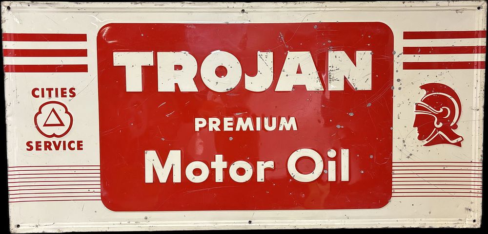 Lot 390: Cities Service Trojan Motor Oil SST Advertising Sign