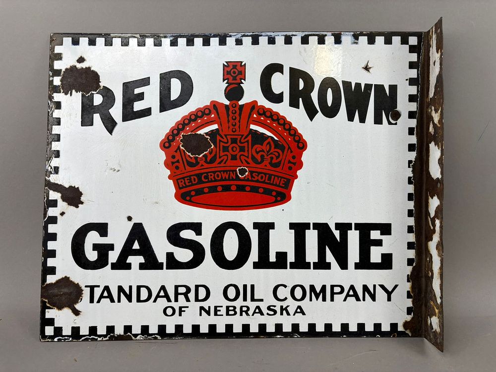 Lot 393: Red Crown Gasoline Standard Oil Flange DSP Sign NE