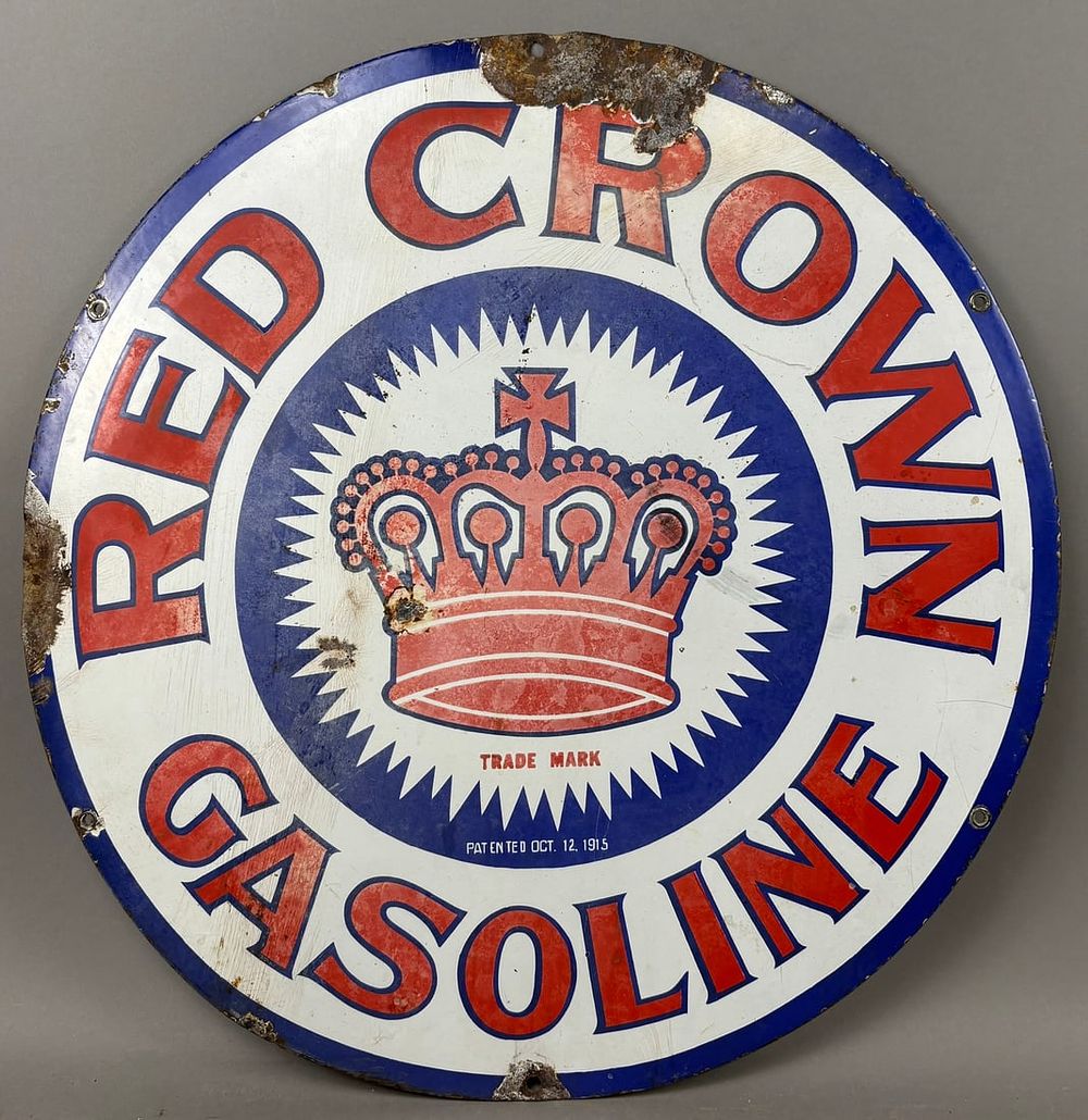 Lot 394: Red Crown Gasoline SSP Advertising Sign 24" Round