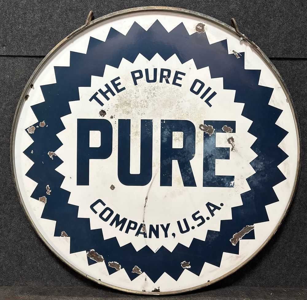 Lot 423B: Pure Oil DSP 42" 1950s Porcelain Sign w/ Ring
