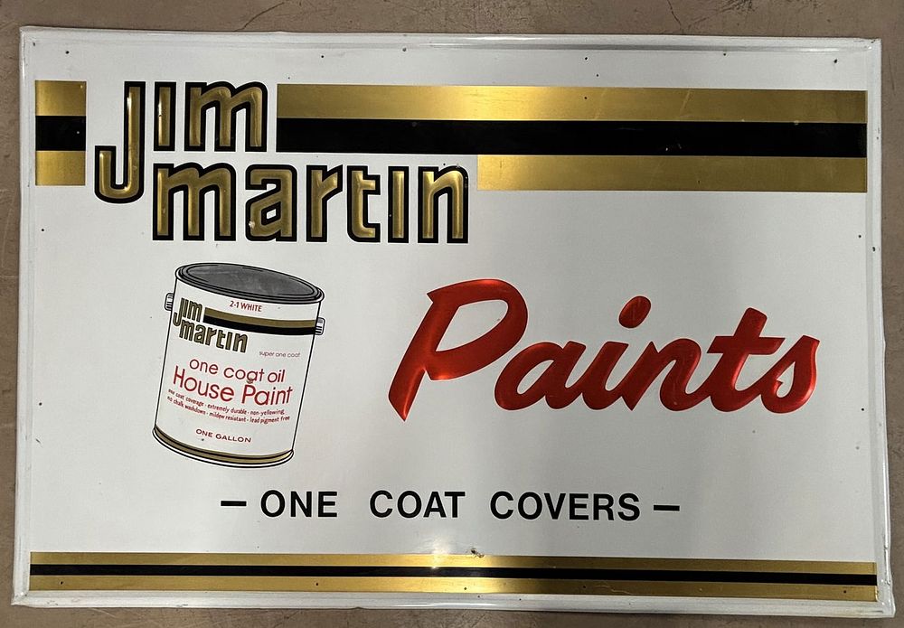 Lot 436: Jim Martin Paints Embossed SST Advertising Sign