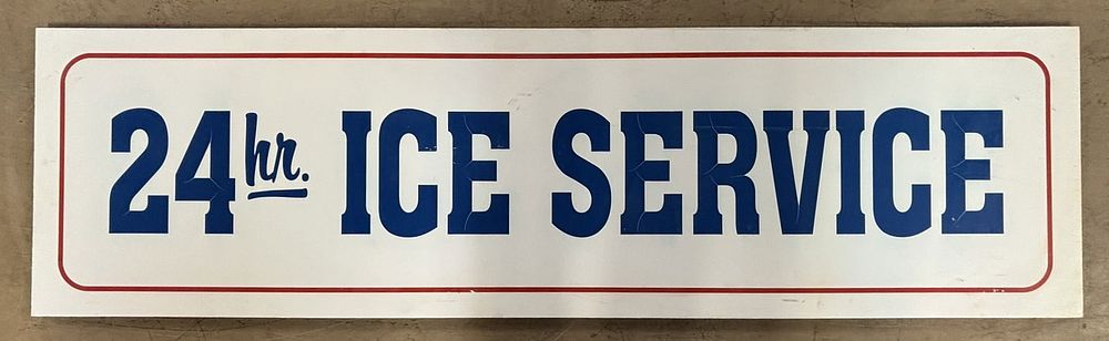Lot 438: 24 Hour Ice Service Painted Wood Hanging Sign
