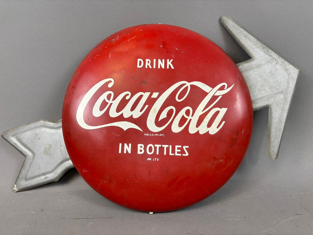 Lot 450C: Coca Cola Coke 12" Button Directional Arrow Sign