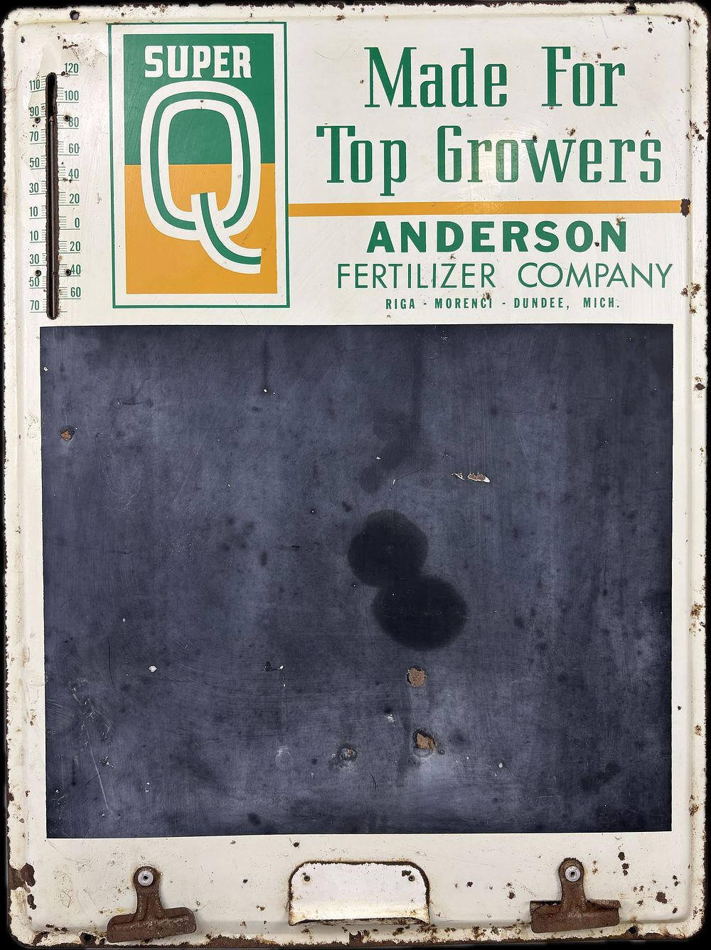 Lot 453: Super Q Anderson Fertilizer Farm Menu Metal Sign