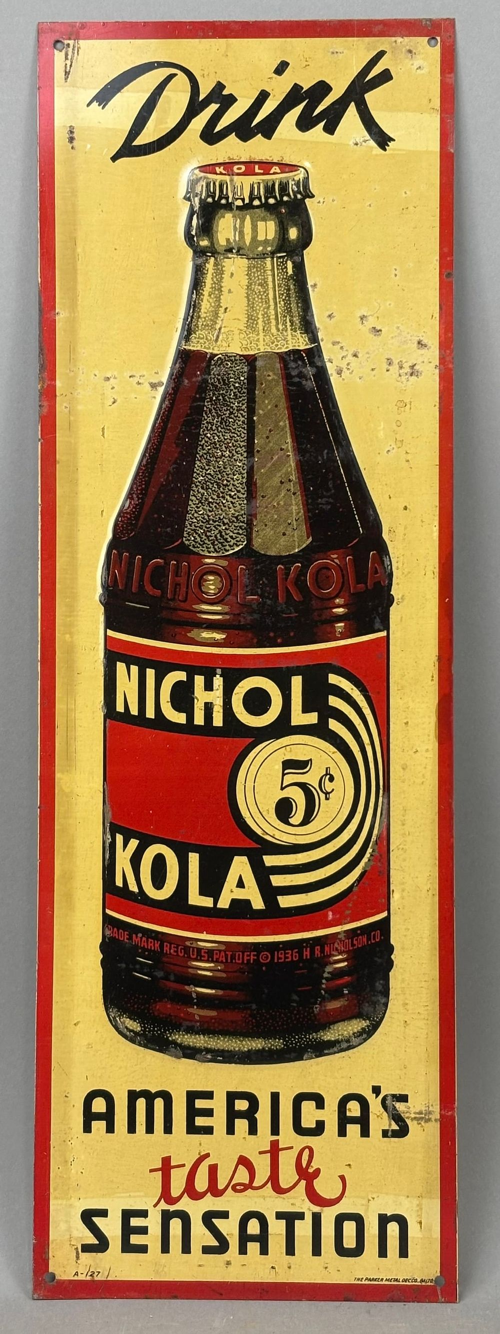 Lot 455: Nichol Kola Drink Soda Bottle SST Advertising Sign