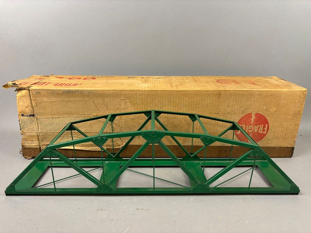 Lot 226: Post War Green Painted Metal Train Trestle Lionel