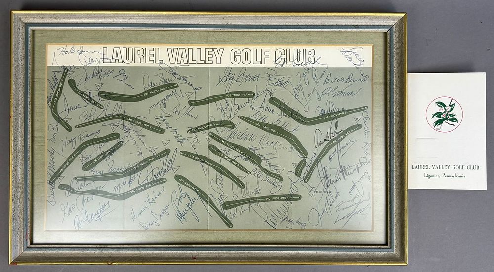 Lot 190: Vintage Laurel Valley Golf Club Arnold Palmer & Jack Nicklaus Multi Signed 40+ Autograped Fact Sheet