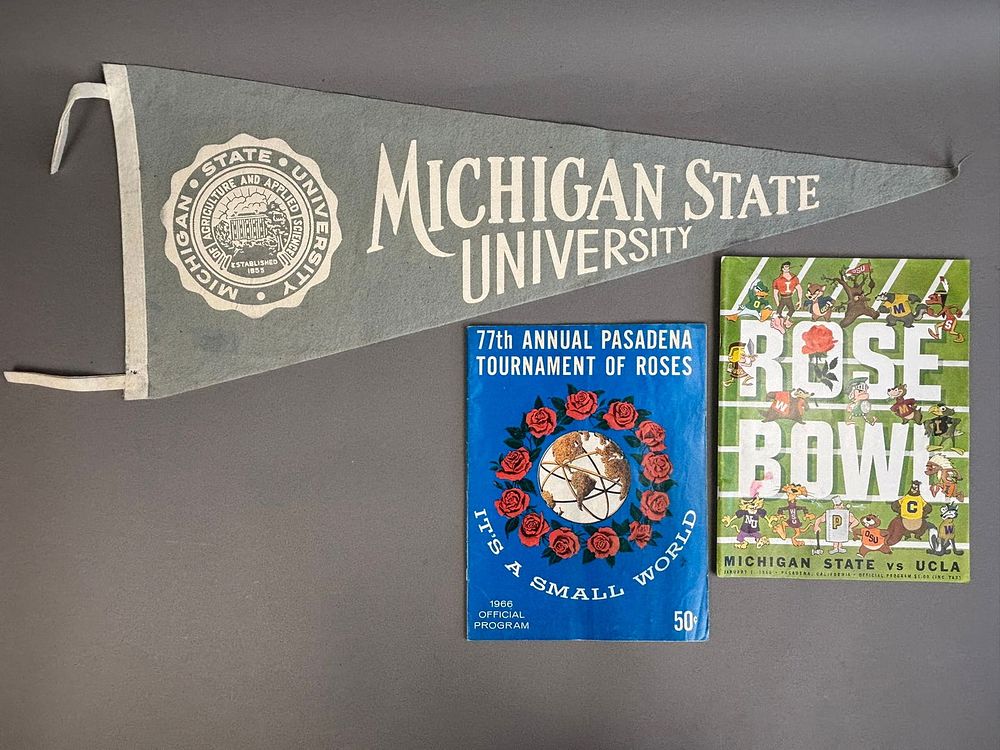 Lot 197: 1966 Michigan State Football Rose Bow 2x Programs & Pennant Lot