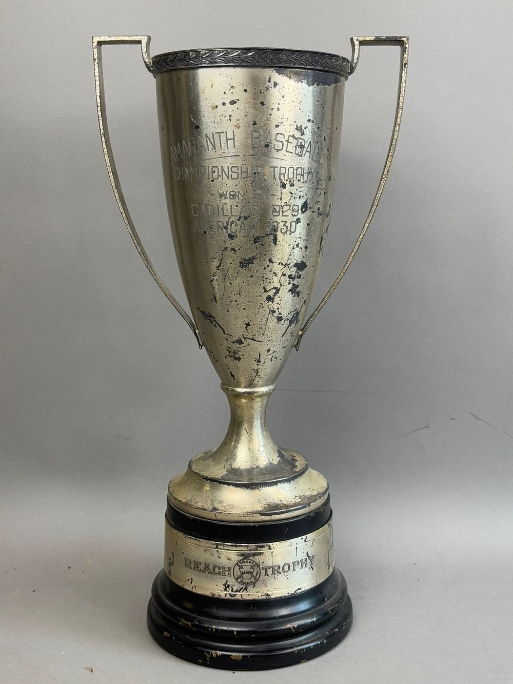 Lot 206: 1929-1930 Reach Sportings Goods 20" Basbeall Trophy Amaranth Baseball Championship