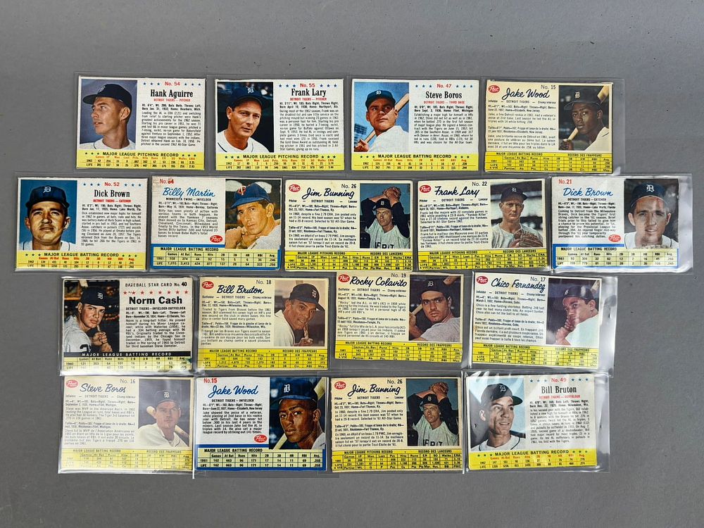 Lot 208: Lot of 17 1961-1962 Post Cereal Detroit Tigers Hand Cut Baseball Cards
