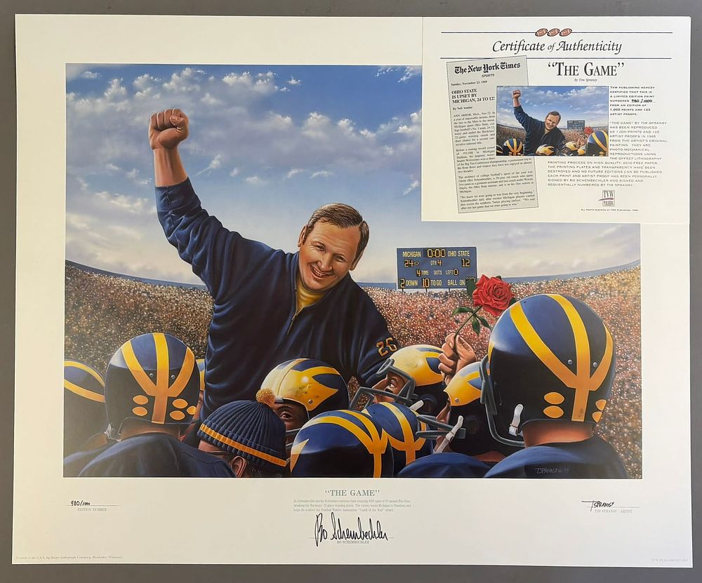 Lot 238: Bo Schembechler Autographed 1995 Limited Edition 980/1000 "The Game" Color Photo Print 24" x 28.75"