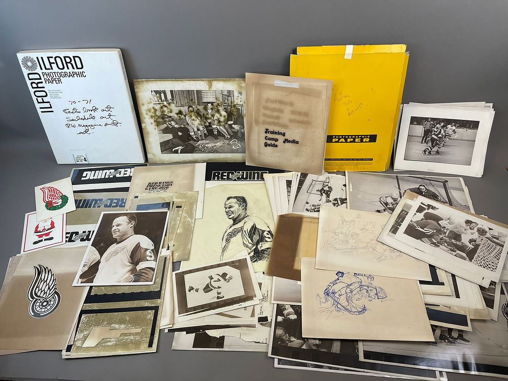 Lot 253: Lot of 125+1970s Red Wings Photos and Original Program Artwork Gordie Howe & More