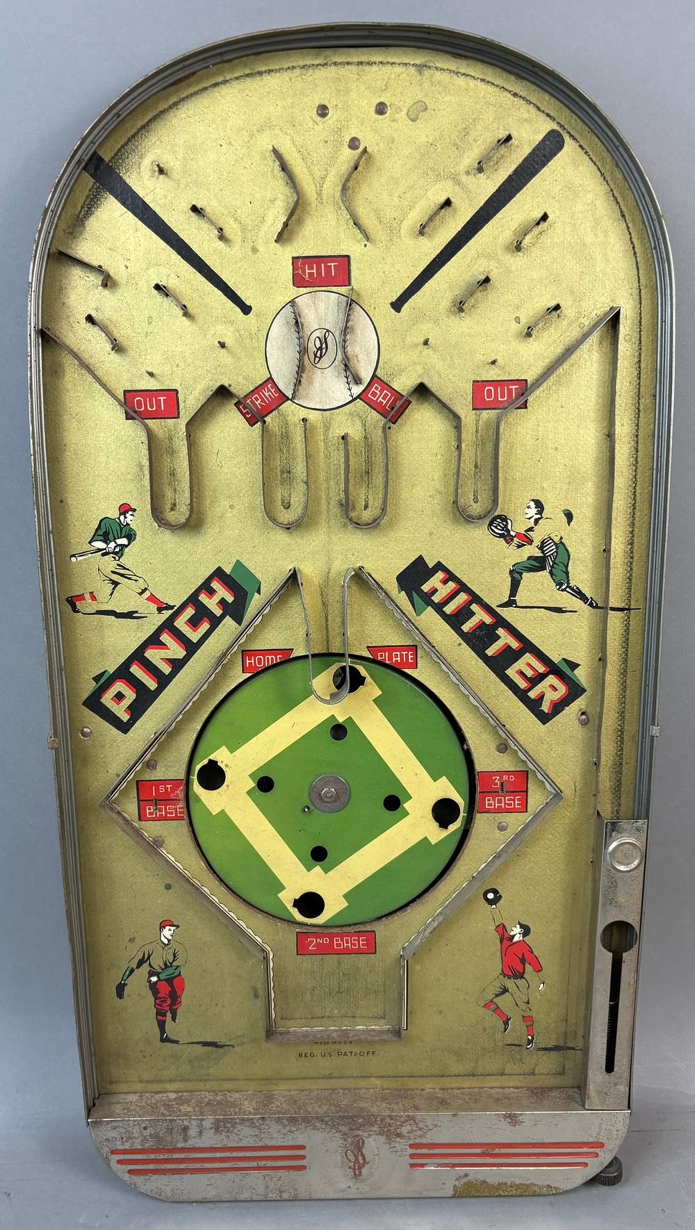Lot 299: 1930s Art Deco Era Pinch Hitter Key Wind Table Top Pinball Baseball Game