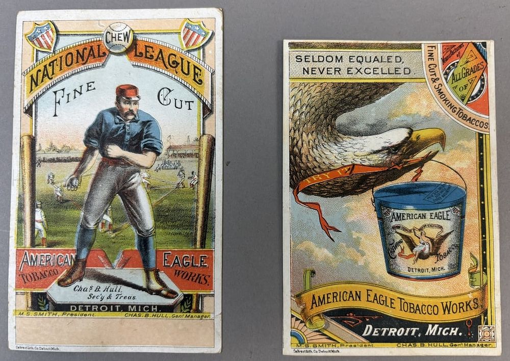 Lot 313: Pair American Eagle Tobacco Works Detroit Chas B Hull Baseball National League Fine Cut Trade Cards