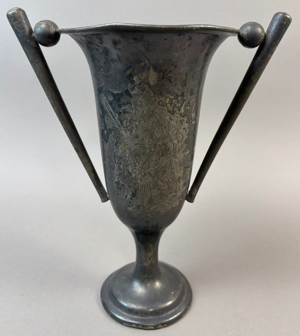 Lot 318: 1912-1915 Baseball Figural Trophy w/ Bats, Balls & Etched Player Inscribed Public Schools Athletic