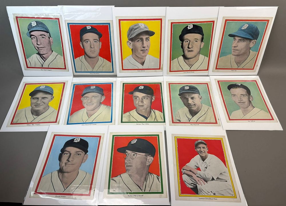 Lot 319: 1935 Detroit Tigers Champions Free Press M120 Lot 13 Premiums w/ Greenberg, Gehringer & Rowe