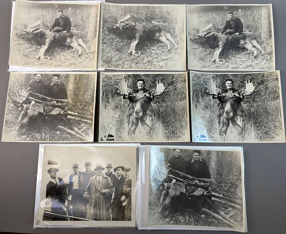 Lot 342: Tommy Bridges Lot 8 Original Type 1 Photographs Moose Hunting