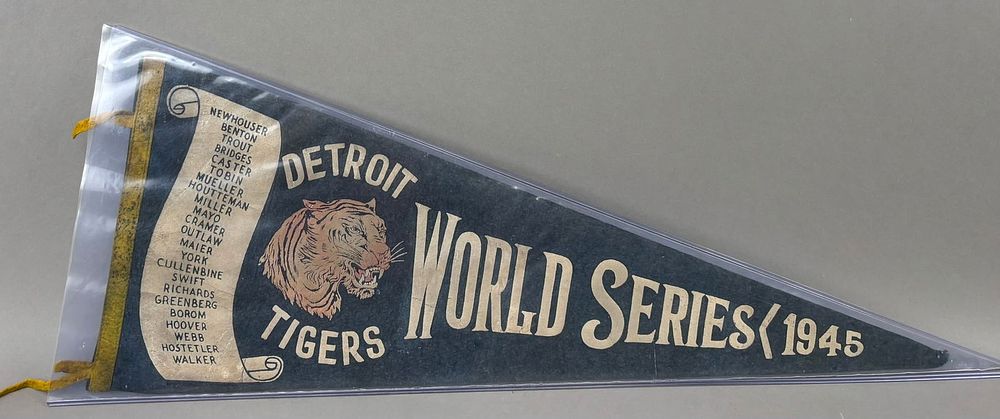 Lot 345: 1945 World Series Detroit Tigers Full Size Baseball Pennant w/ Players Names