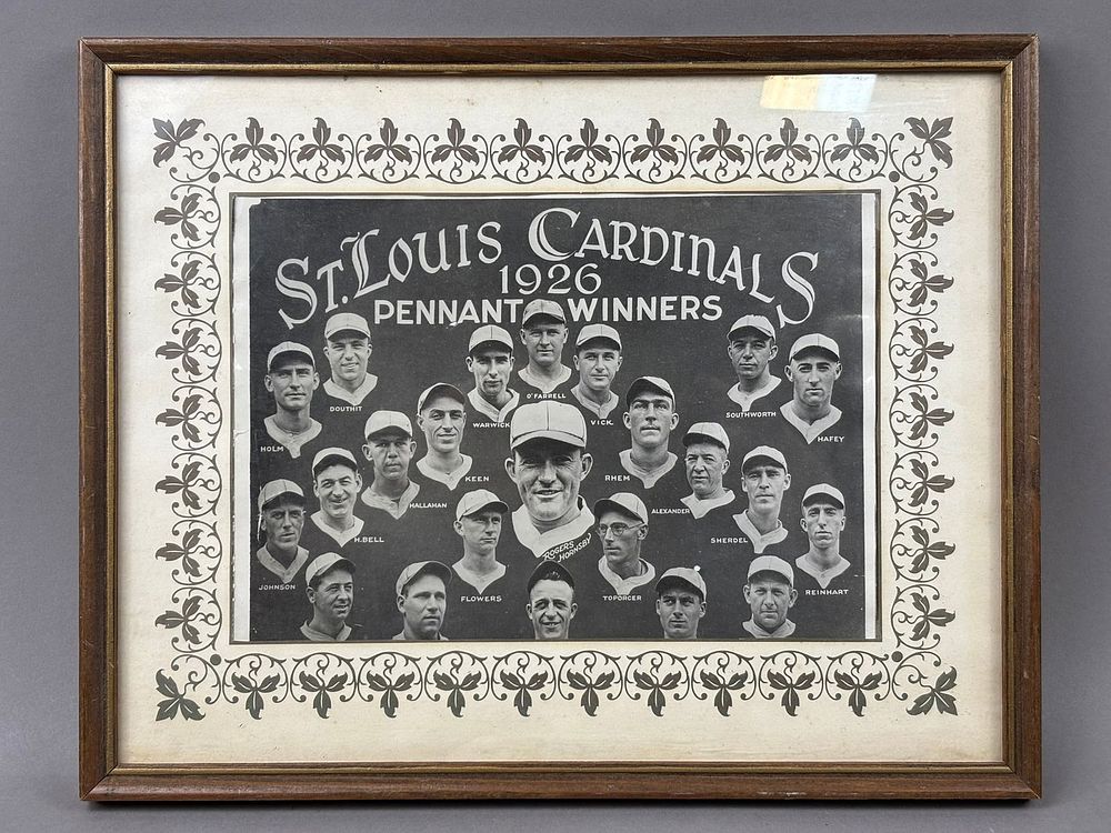 Lot 348: 1926 St Louis Cardinals Pennant Winners Framed Team Photograph w/ Hornsby