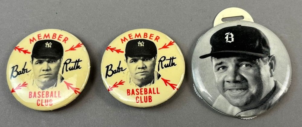 Lot 356: Babe Ruth Lot Baseball Club Pair Pinbacks & Braves Quaker Oats Score Counter