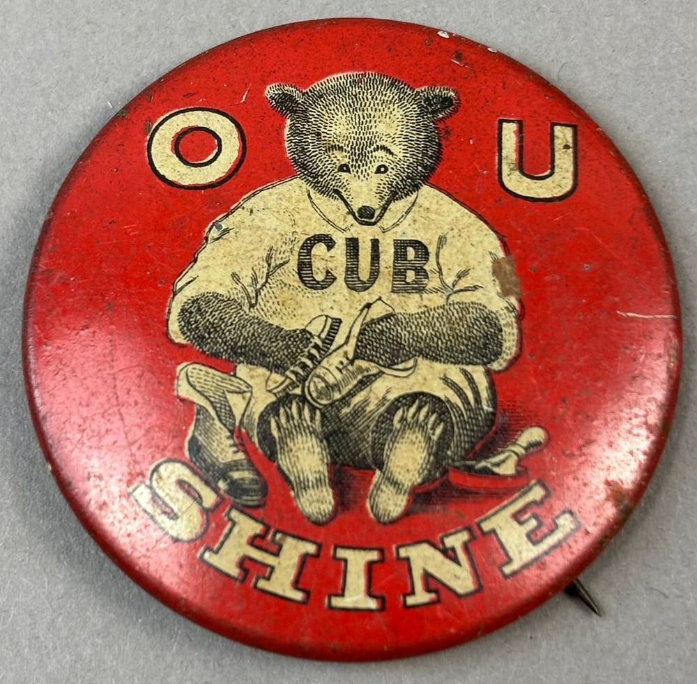 Lot 360: 1910 Chicago Cubs Baseball Advertising 1.25" Pinback O U SHINE Shoe Polish