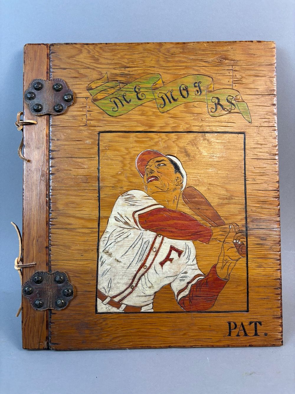 Lot 364: Antique 1930s "Pat" Cuban Mexican Hand Carved Wood Baseball Scrapbook Cover