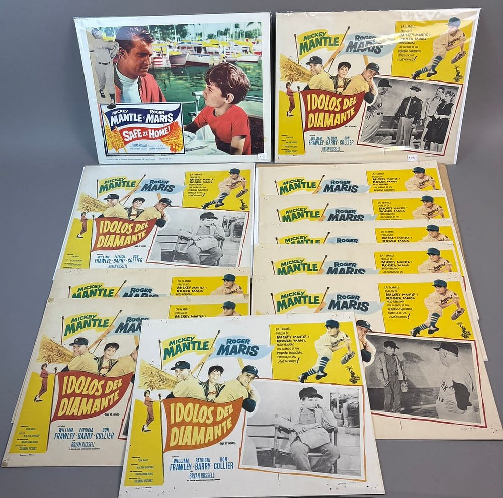 Lot 365: Mickey Mantle & Roger Maris Lot 11 Safe At Home Movie Lobby Cards Complete Spanish Set