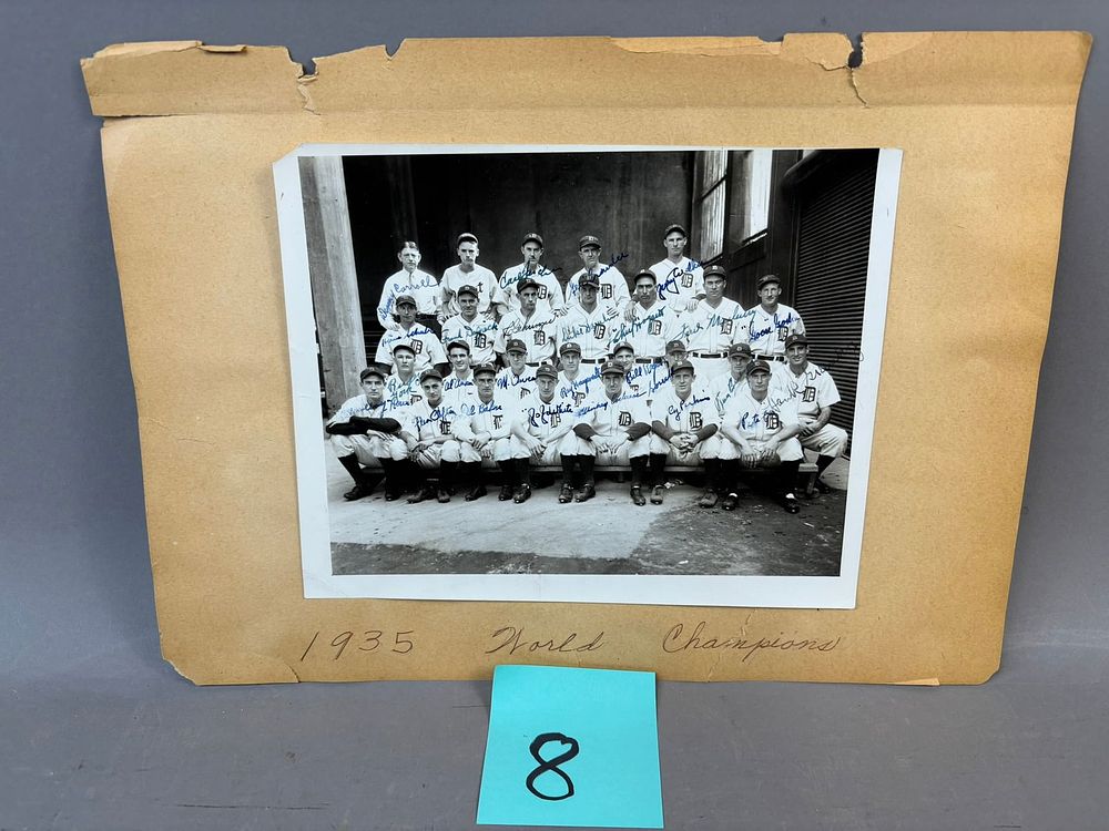 Lot 386: 1935 Detroit Tigers Team Signed World Champions Photograph & 6 Original Spring Training Photos