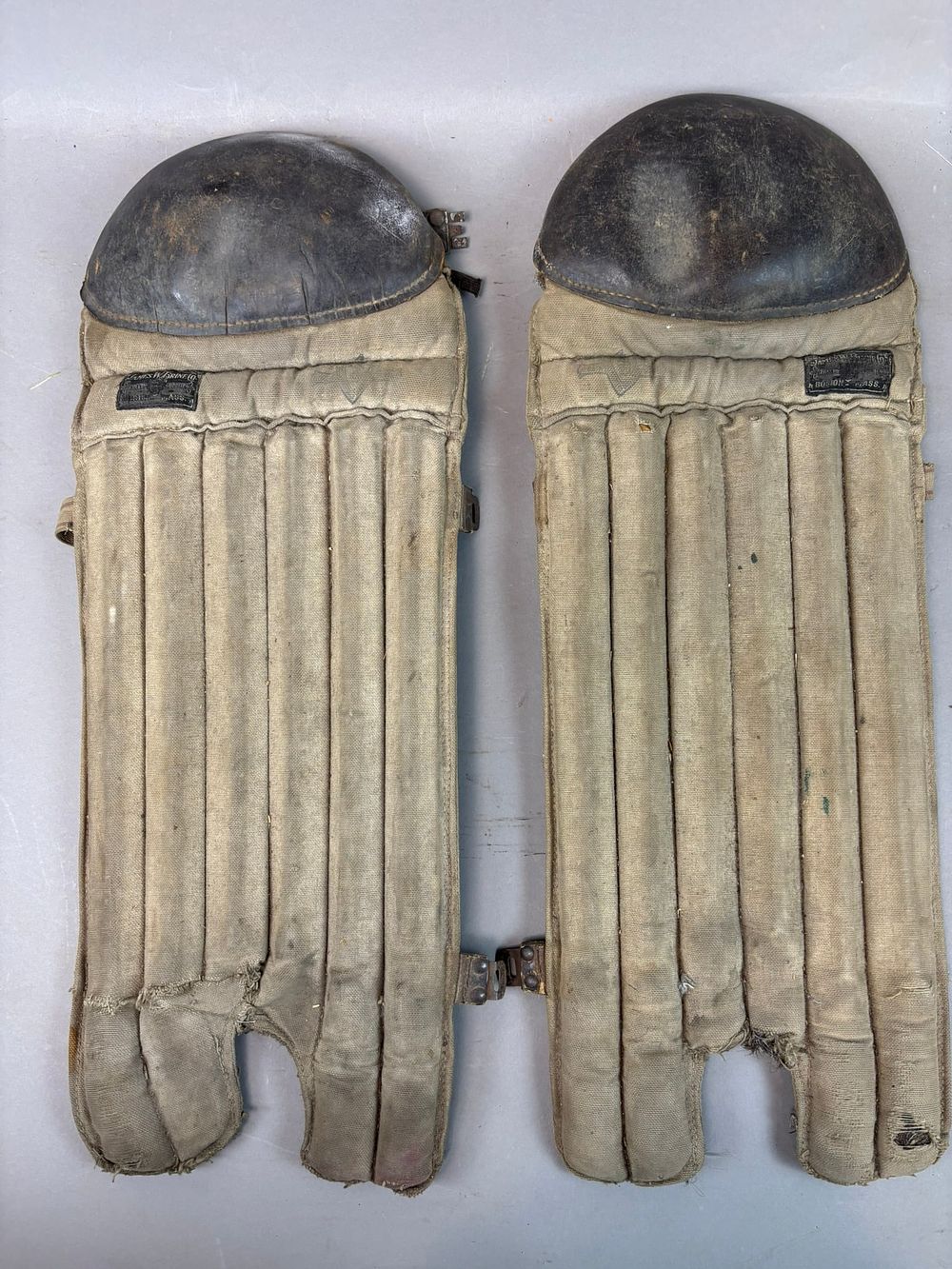 Lot 405B: James W Brine Co Early 1900s Reeded Baseball Catcher Shinguards
