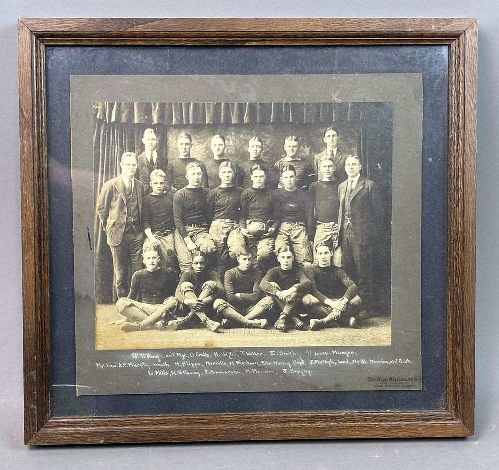 Lot 412: Antique 1921 Framed Football Cabinet Photo w/ 1 African American Player