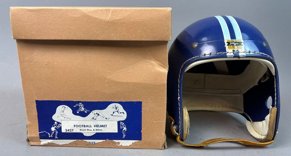 Lot 418: J.C. Higgins 50s Model 2427 Football Helmet w/ Original Box NOS