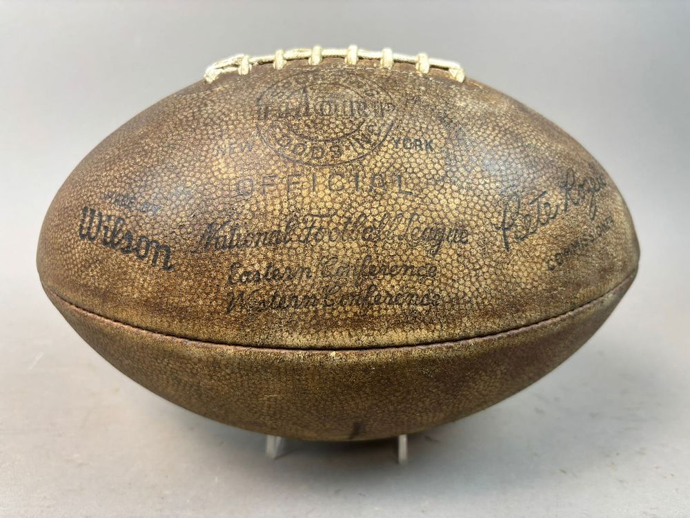 Lot 420: Wilson Game Used Pete Rozelle NFL The Duke Leather Football by Thorp Sporting Goods