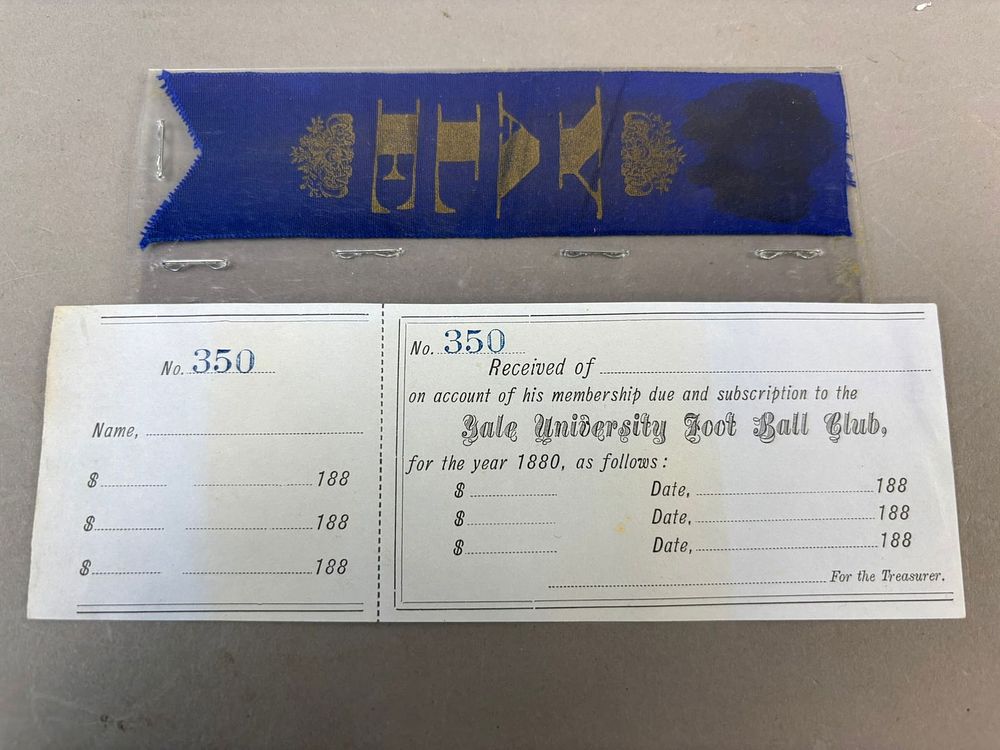 Lot 429: 1880 Yale University Football Club Ribbon & Membership No 350 Receipt