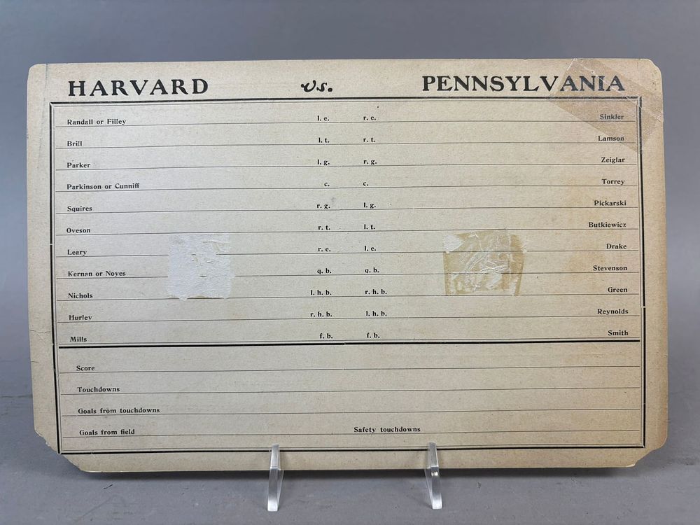 Lot 431: Harvard vs. Pennsylvania Oct 29 1904 Soldiers Field Original Cardstock Score Card