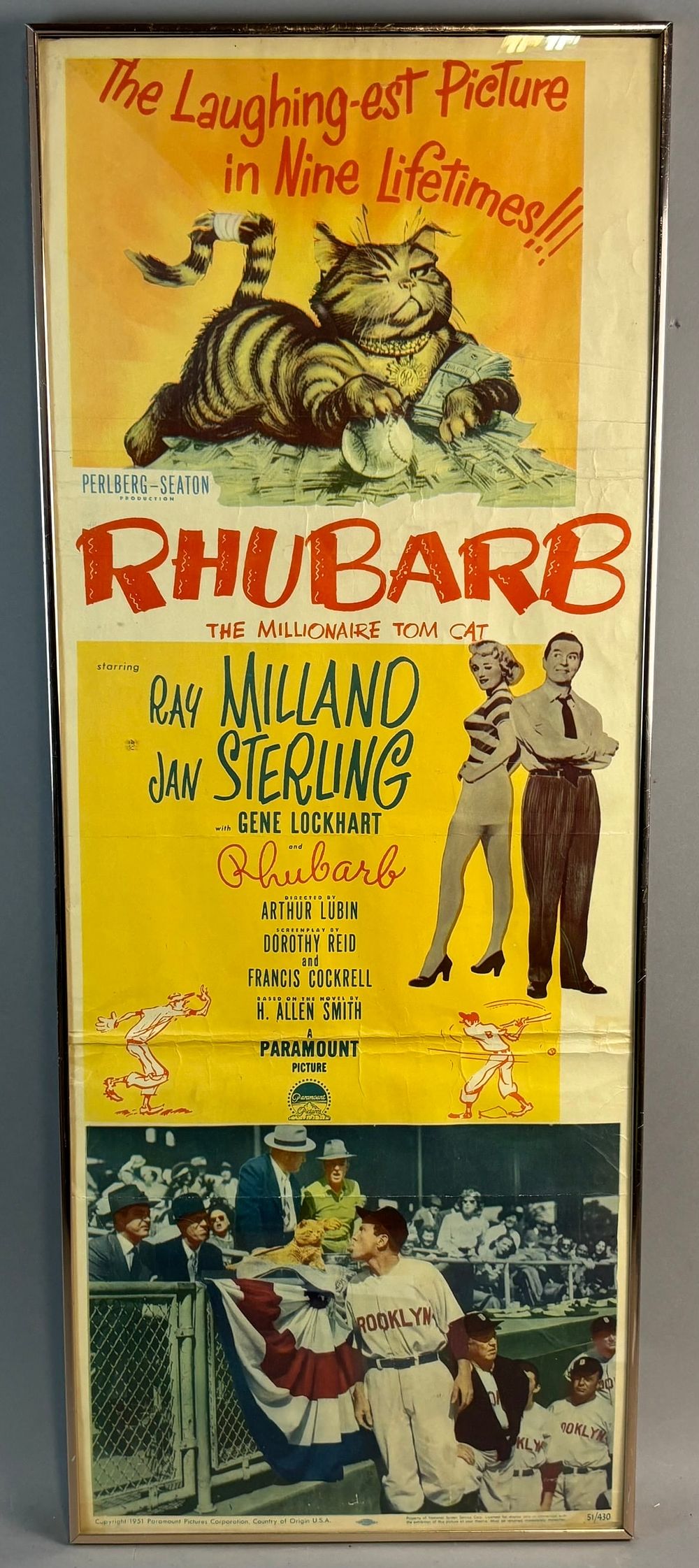 Lot 457: Rhubarb The Millionaire Tom Cat 1951 Original Baseball Movie Poster