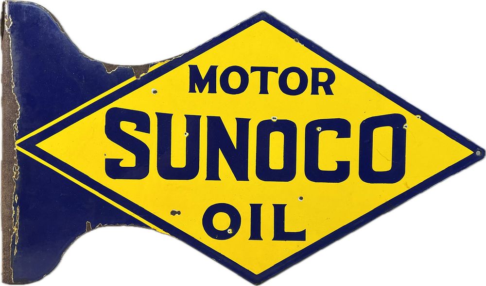 Lot 124: Sunoco Motor Oil DSP Porcleain 1930s Diamond Flange Sign