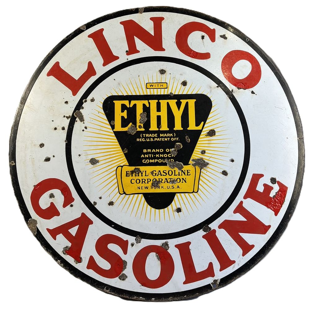 Lot 125: Linco Ethyl Gasoline DSP 30" Porcelain Curbside Sign